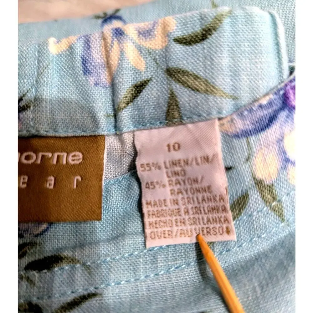 V Liz Claiborne Y2K Sz 10Blue linen blend Skirt Elastic backW 30-32 Len 36